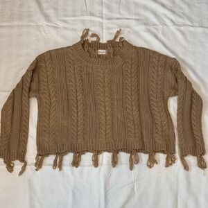 Altar'd State Cable Knit Fringed Brown Sweater